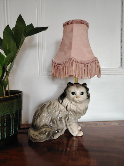 Vintage Upcycled Grey Cat Lamp