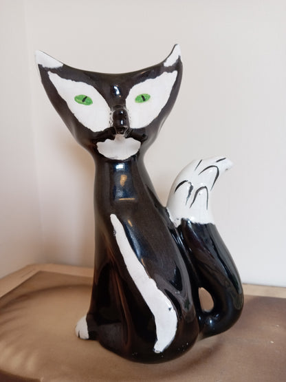 Mid Century Black and white Fox Vase