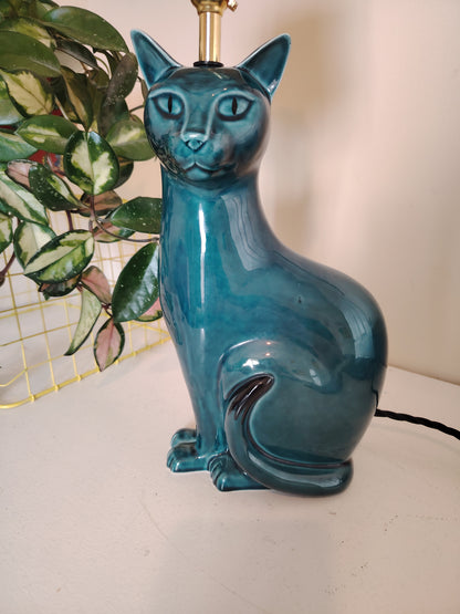 Stunning Blue Mid Upcycled Cat Lamp