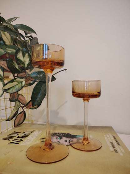 Pair of Vintage Amber Glass Wedgwood Brancaster Candle Holders