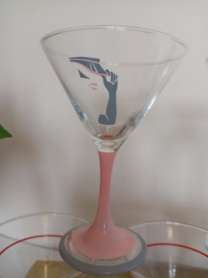 Set of 5 vintage 80's cocktail glasses