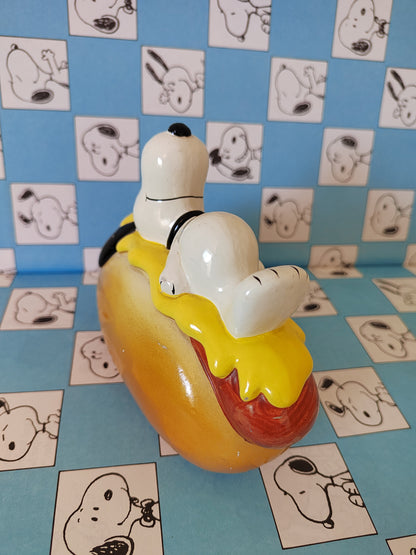 Rare Vintage Snoopy on a Hot Dog ceramic money bank