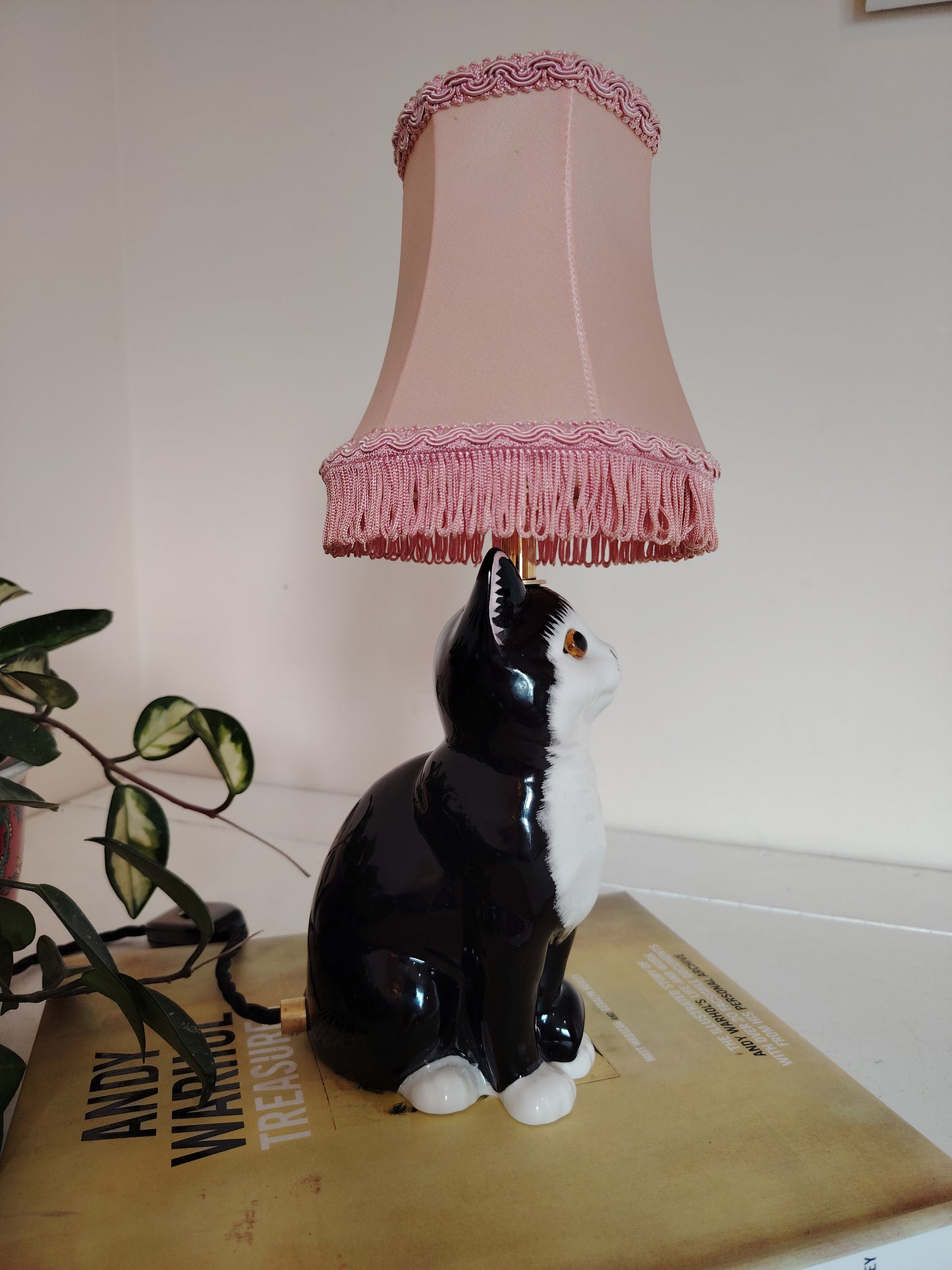 Vintage Reworked Small Tuxedo Kitten Lamp