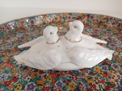 Vintage Doves Trinket Pot