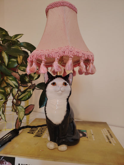 Vintage Upcycled Small Black and White Cat Lamp