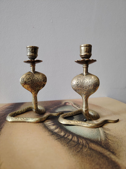 Pair of Solid Brass Python Candle Holders