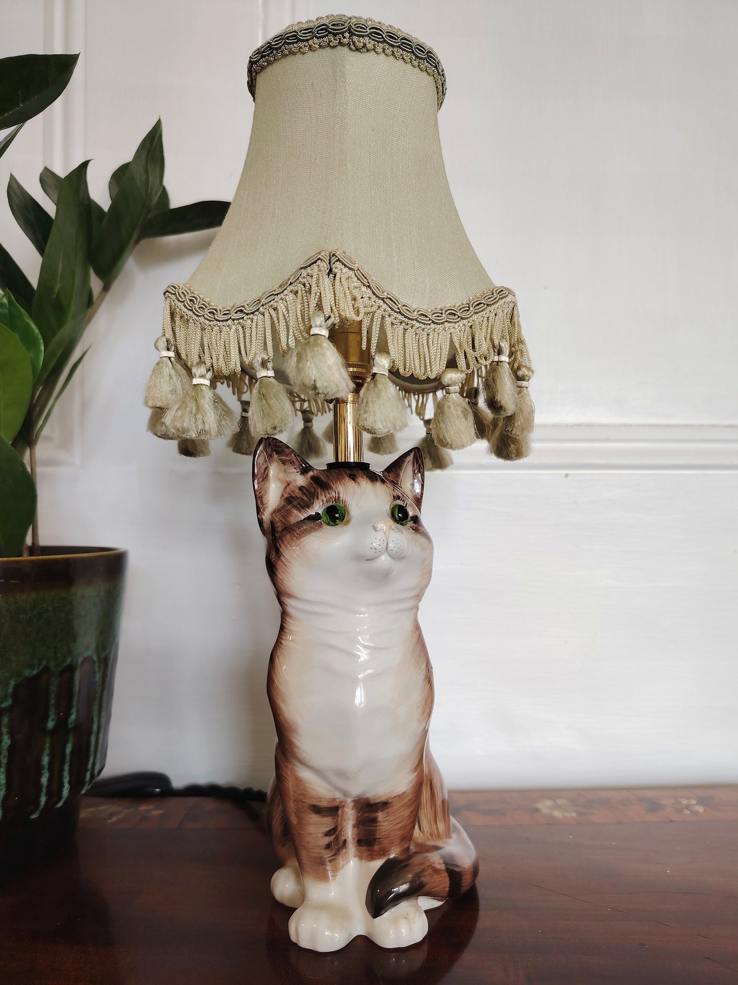 Vintage Upcycled Small Tabby Cat Lamp