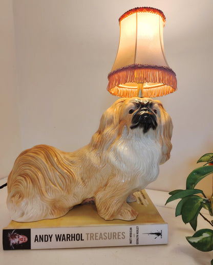 Reworked Vintage Large Pekignese Dog Lamp
