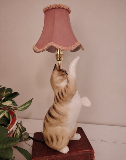 Vintage Reworked Playful Tabby Cat Lamp