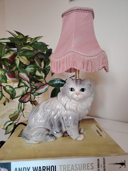 Vintage Upcycled Grey Cat Lamp