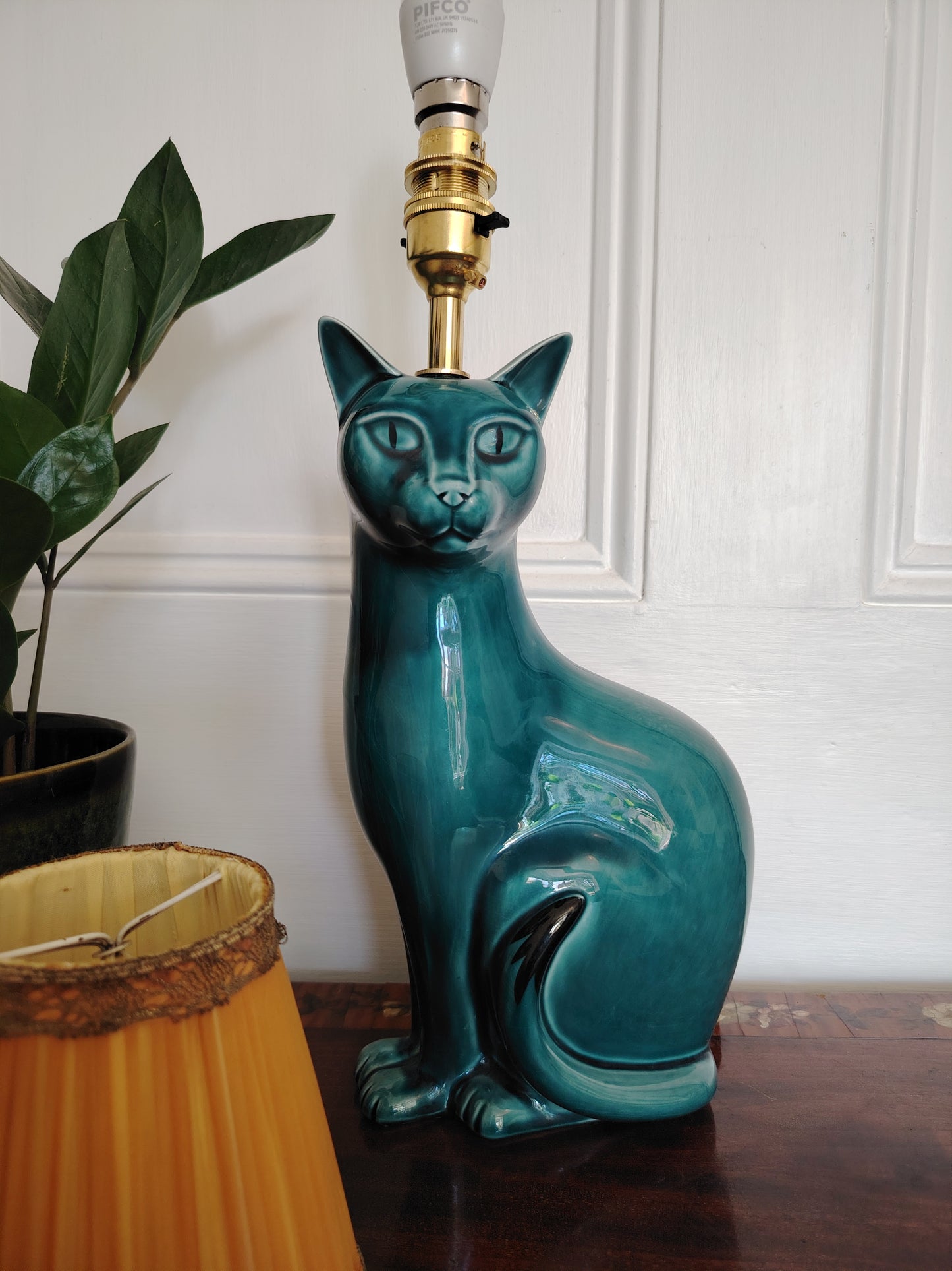 Stunning Blue Mid Century Poole Pottery Reworked Cat Lamp