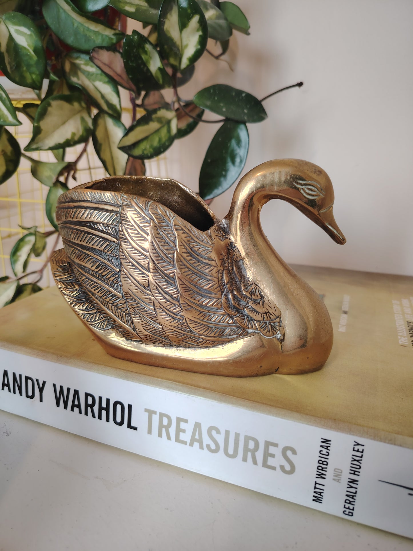 Vintage Brass Swan Planter/ Pot