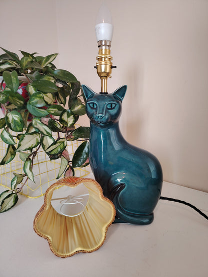 Stunning Blue Mid Upcycled Cat Lamp