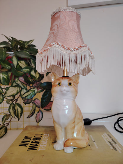 Vintage Upcycled Small Ginger Cat Lamp