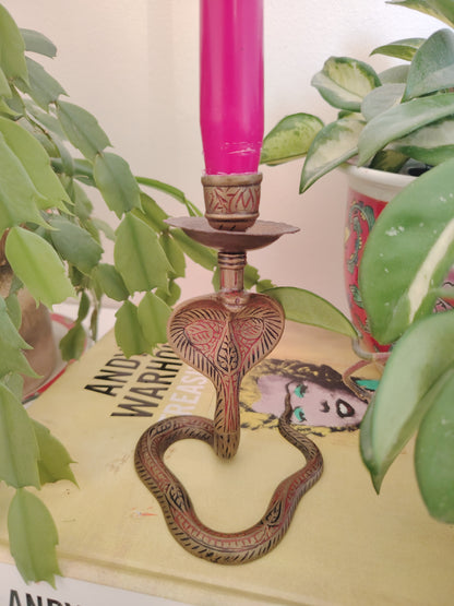 Pair of Solid Brass Python Candle Holders