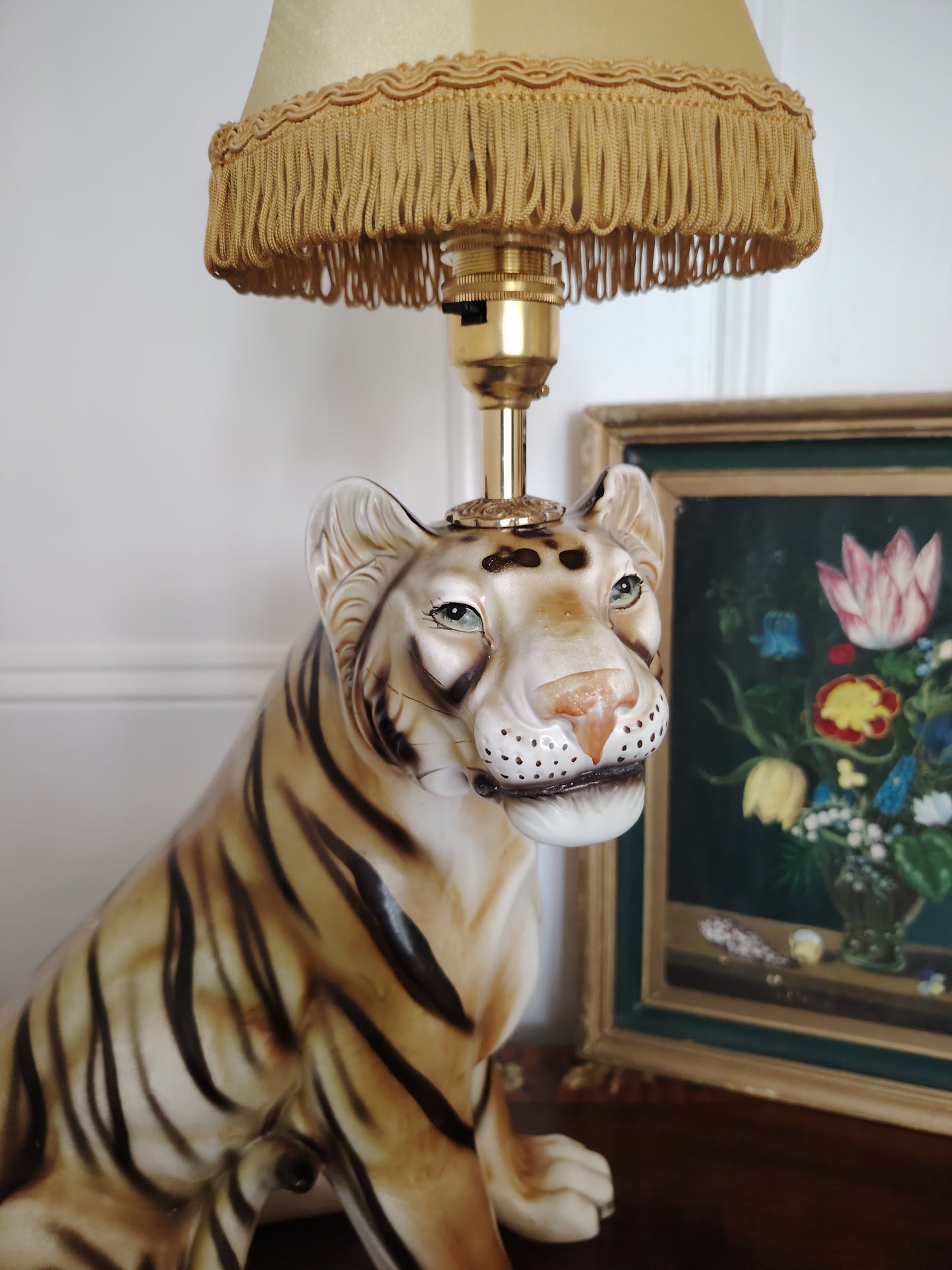 Large Reworked Mid Century Tiger lamp ✨