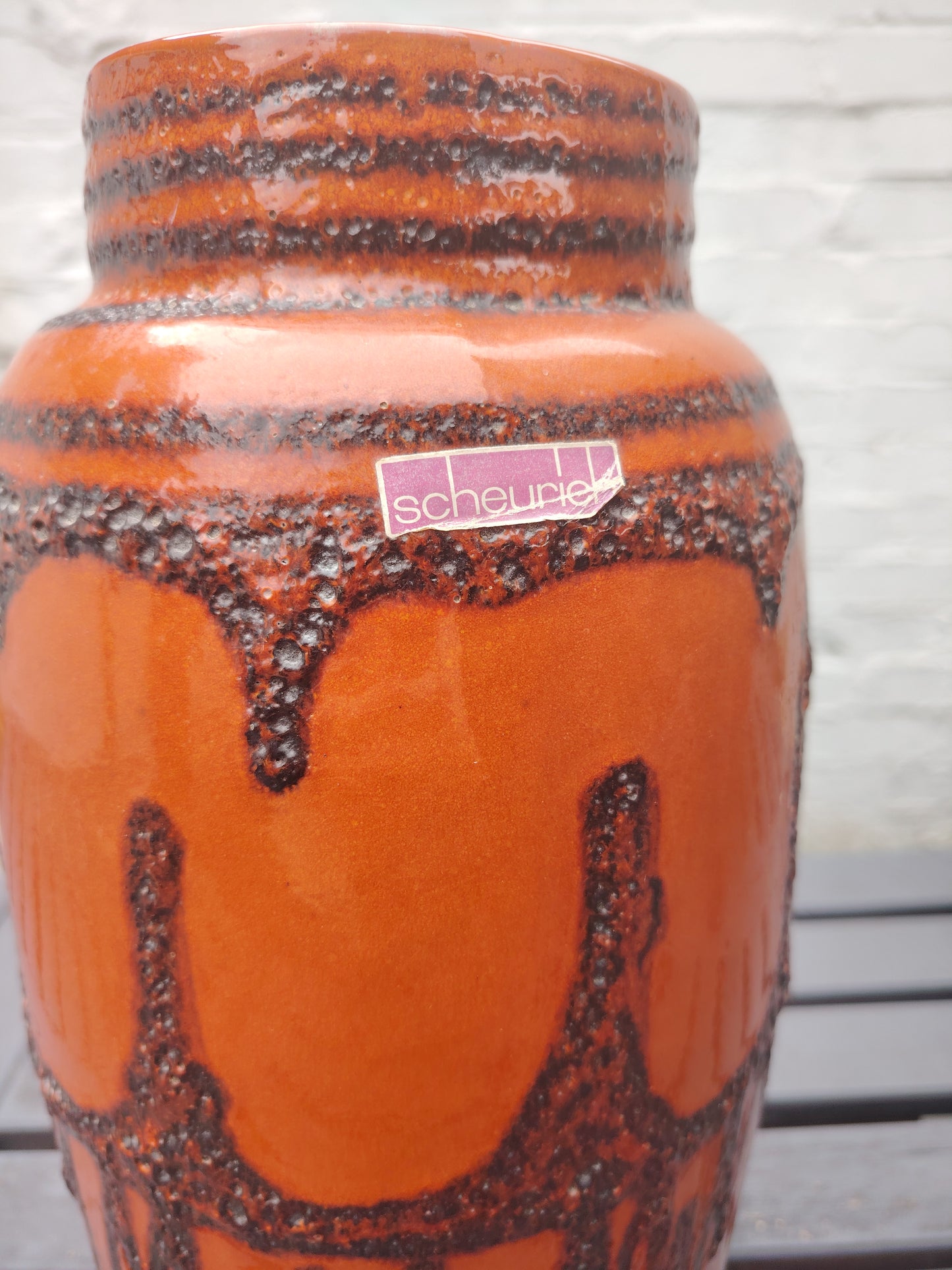 Large Vintage Scheurich Fat Lava Orange and Brown Floor Vase