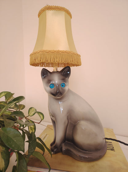 Large Vintage Reworked Siamese Cat Lamp