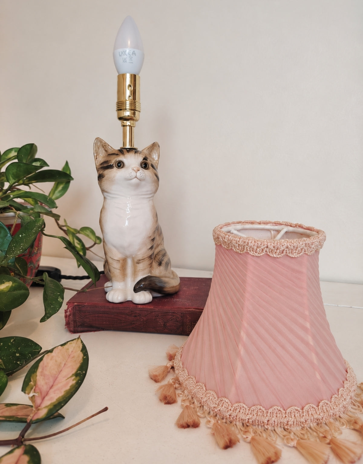 Vintage Reworked Small Tabby Cat Lamp