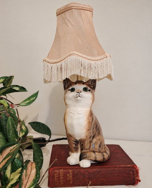 Vintage Reworked Small Tabby Cat Lamp