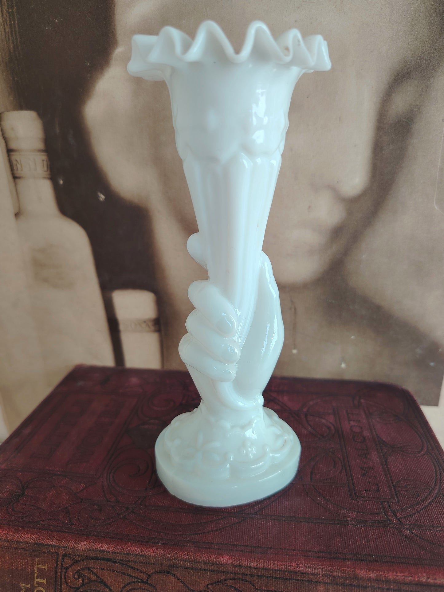 Small Victorian Milk Glass Hand Vase