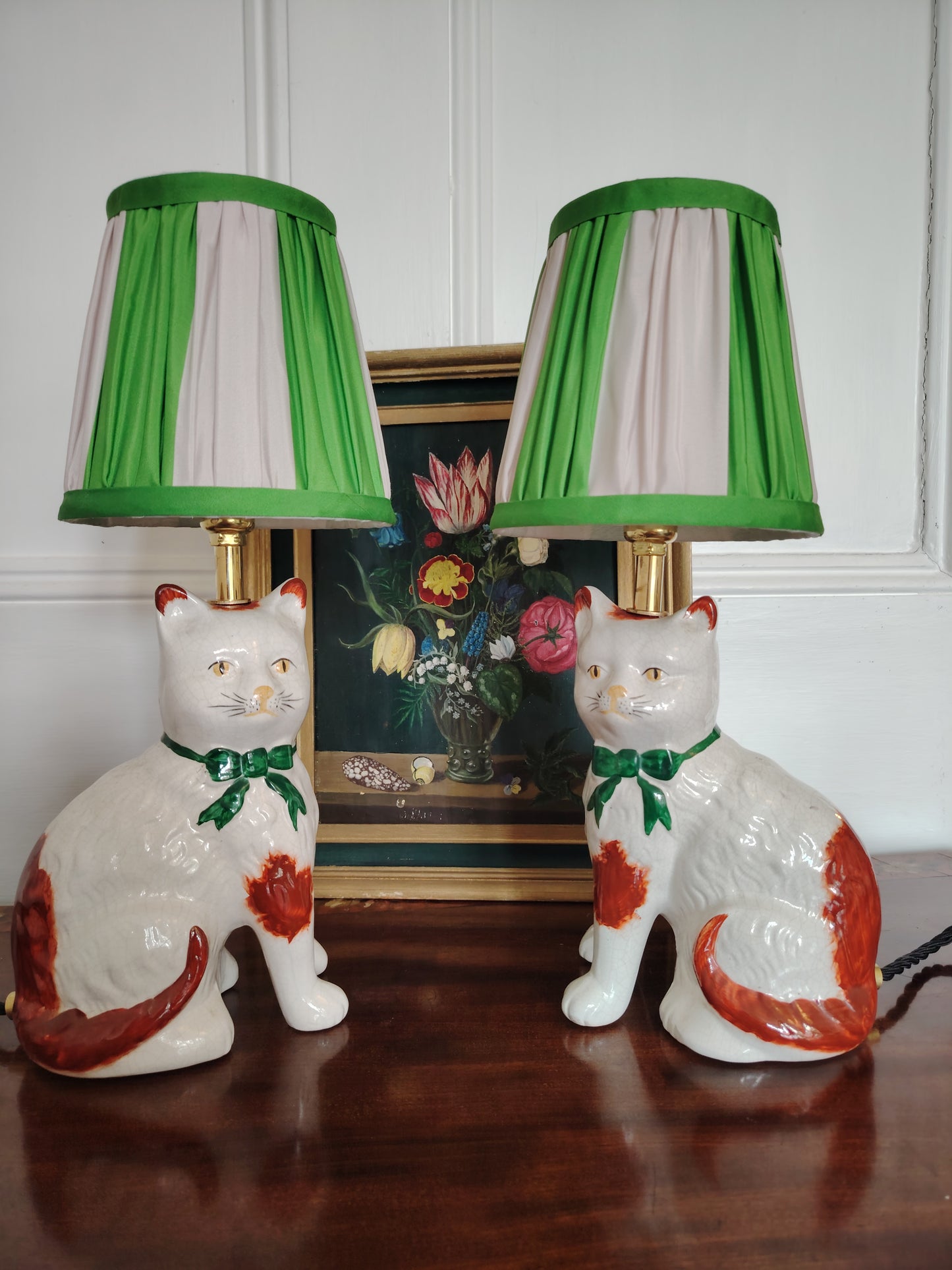 Pair of Vintage Reworked Cat Lamps with Bows