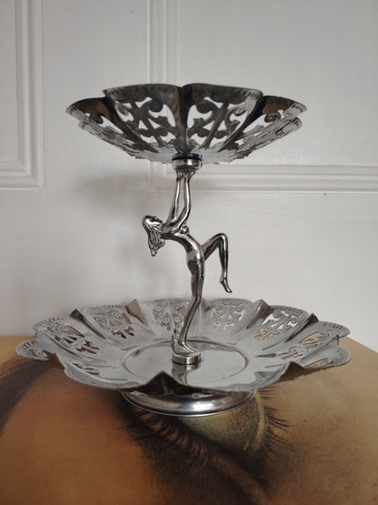 Art Deco Style Nude Lady Chrome Cake Stand