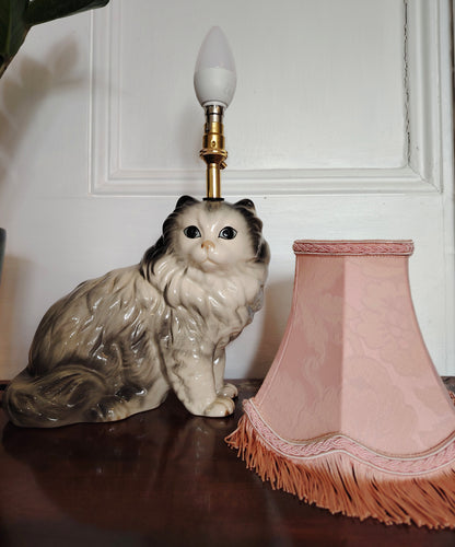 Vintage Upcycled Grey Cat Lamp