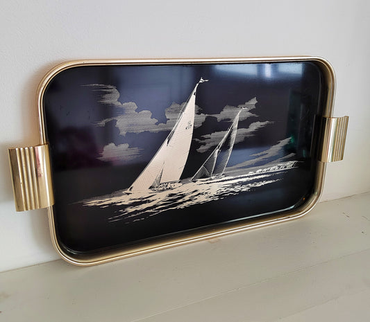 Mid Century Sailing Boat Drinks Tray