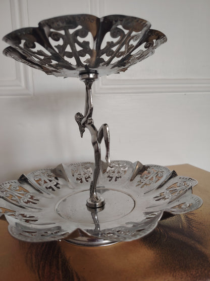 Art Deco Style Nude Lady Chrome Cake Stand