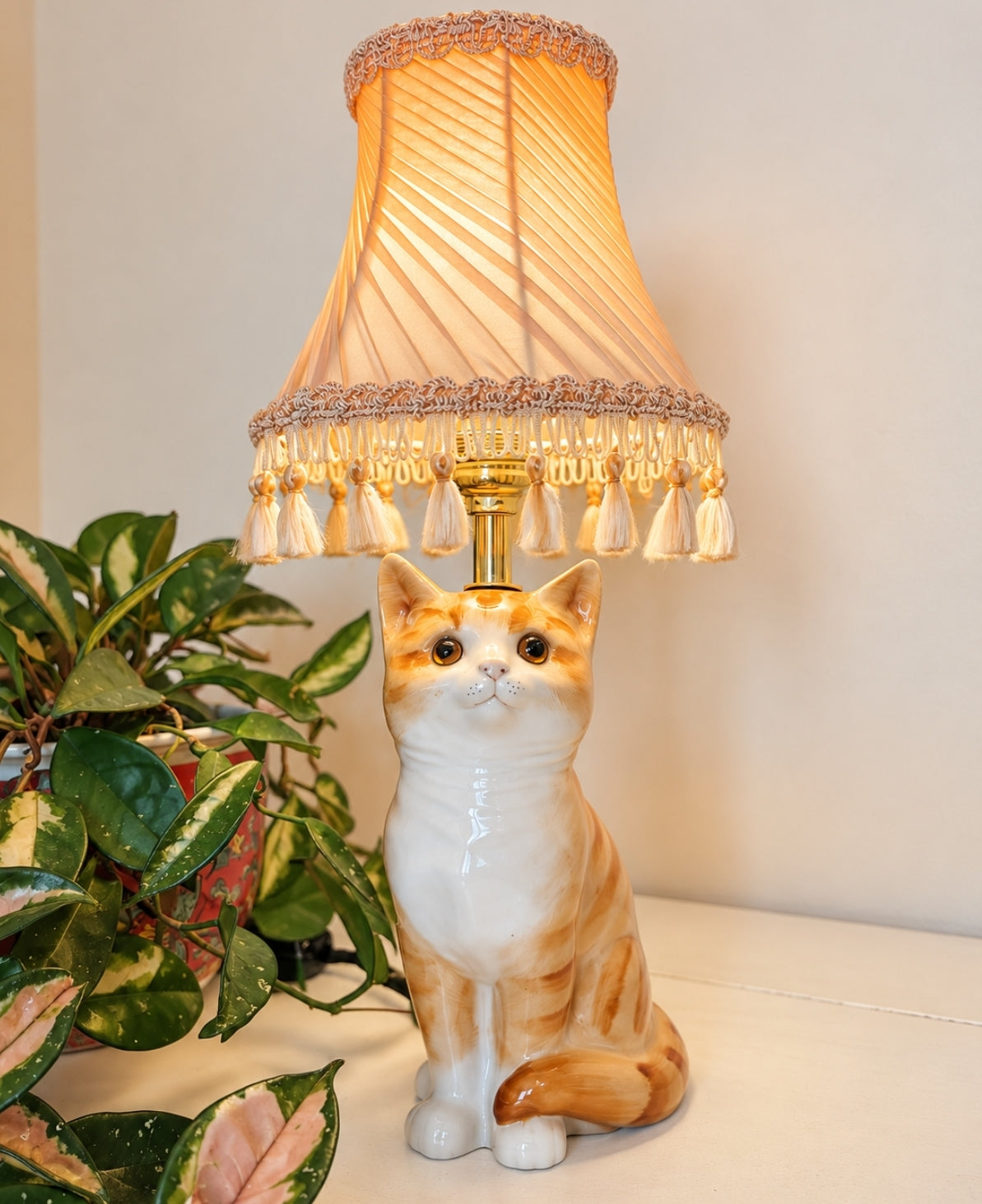 Vintage Reworked Small Ginger Cat Lamp 🐈💕