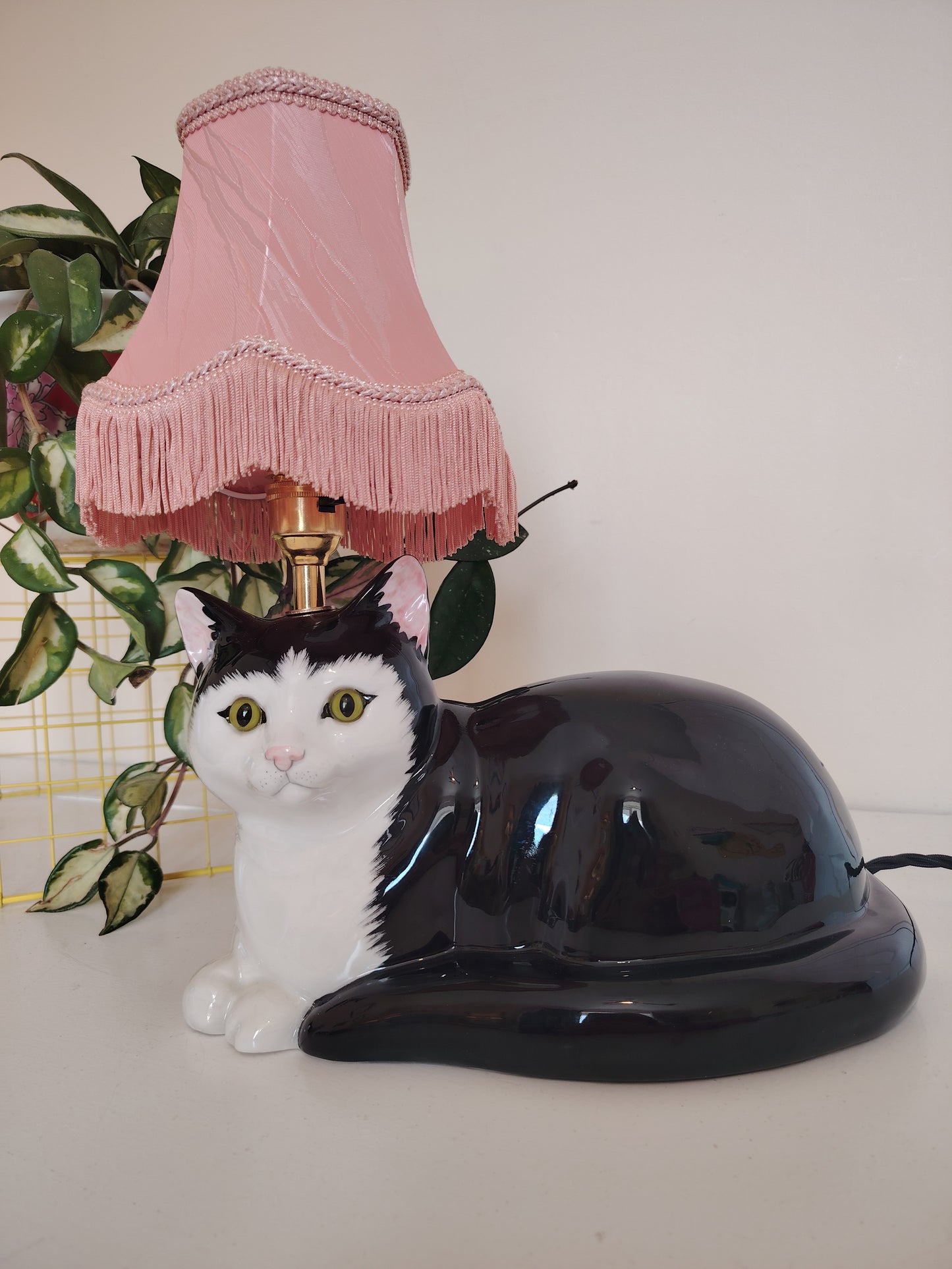 Large Black and White "Just Cats" Upcycled Cat Lamp