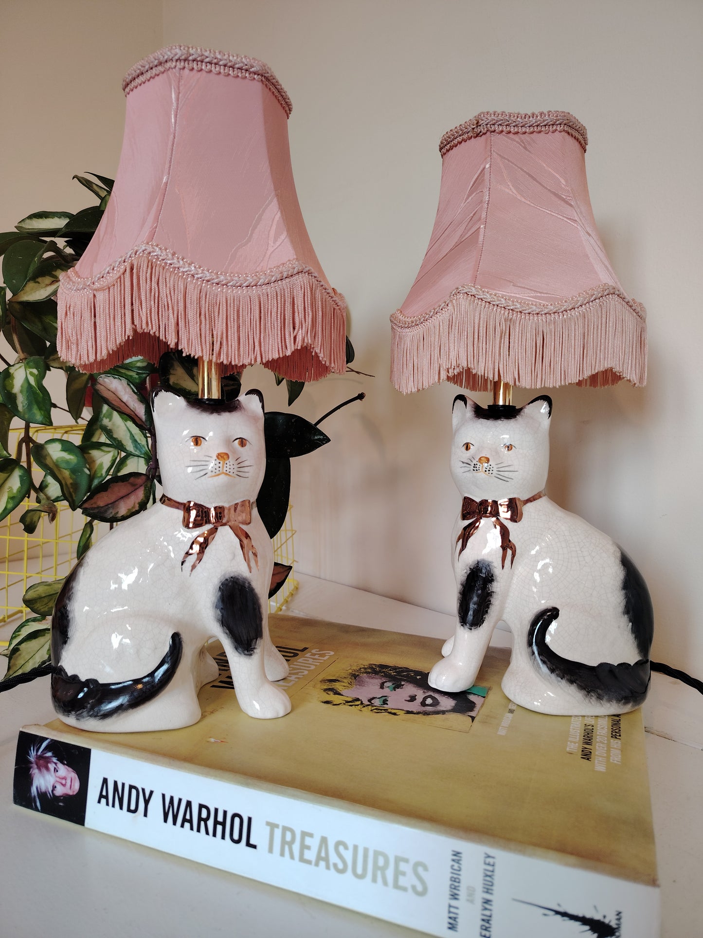 Pair of Vintage Cats upcycled lamps