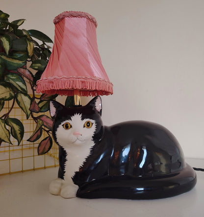 Large Black and White "Just Cats" Upcycled Cat Lamp