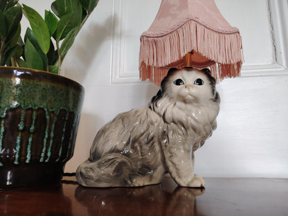 Vintage Upcycled Grey Cat Lamp