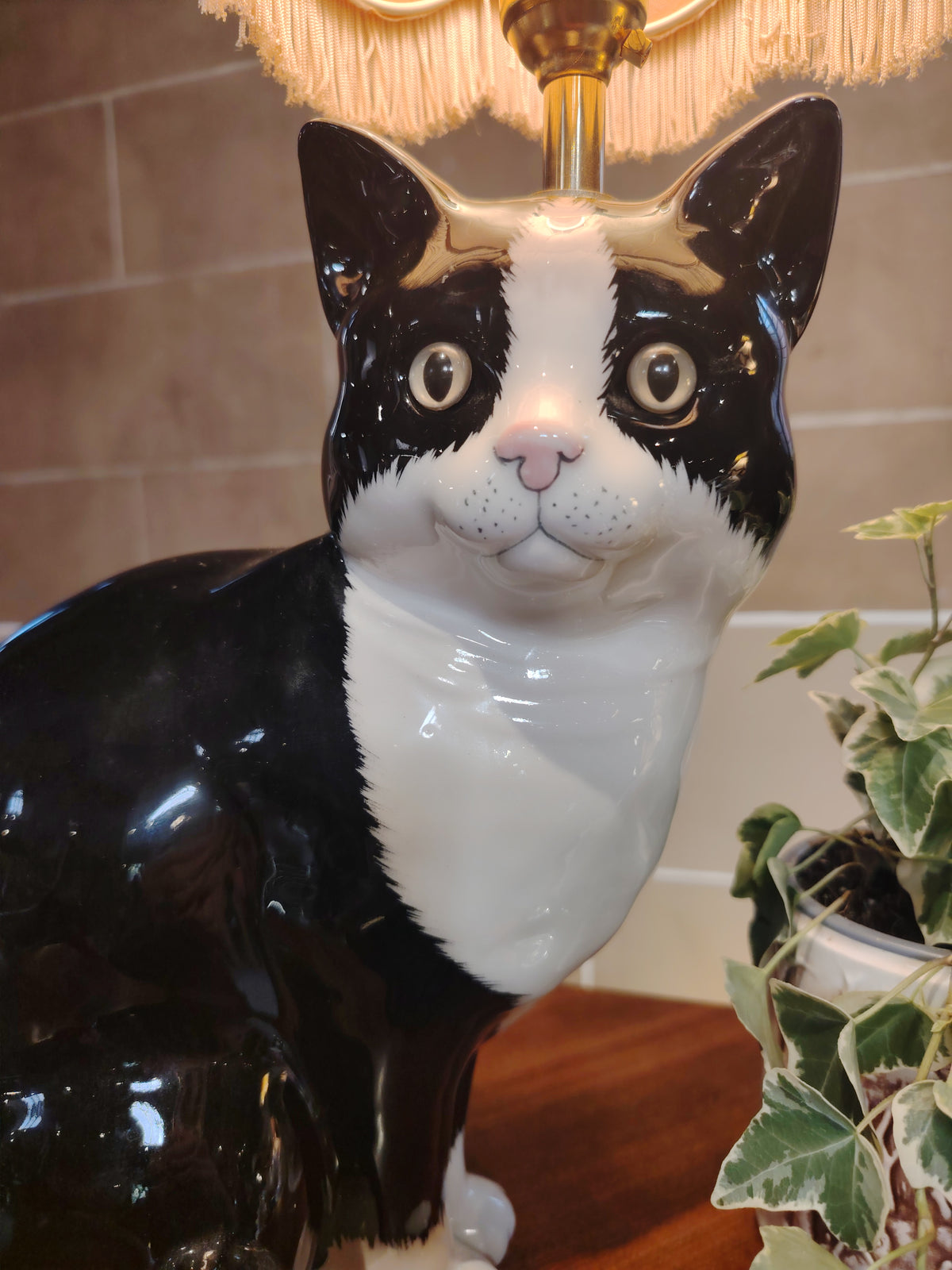 Large Vintage Reworked Tuxedo Cat Lamp