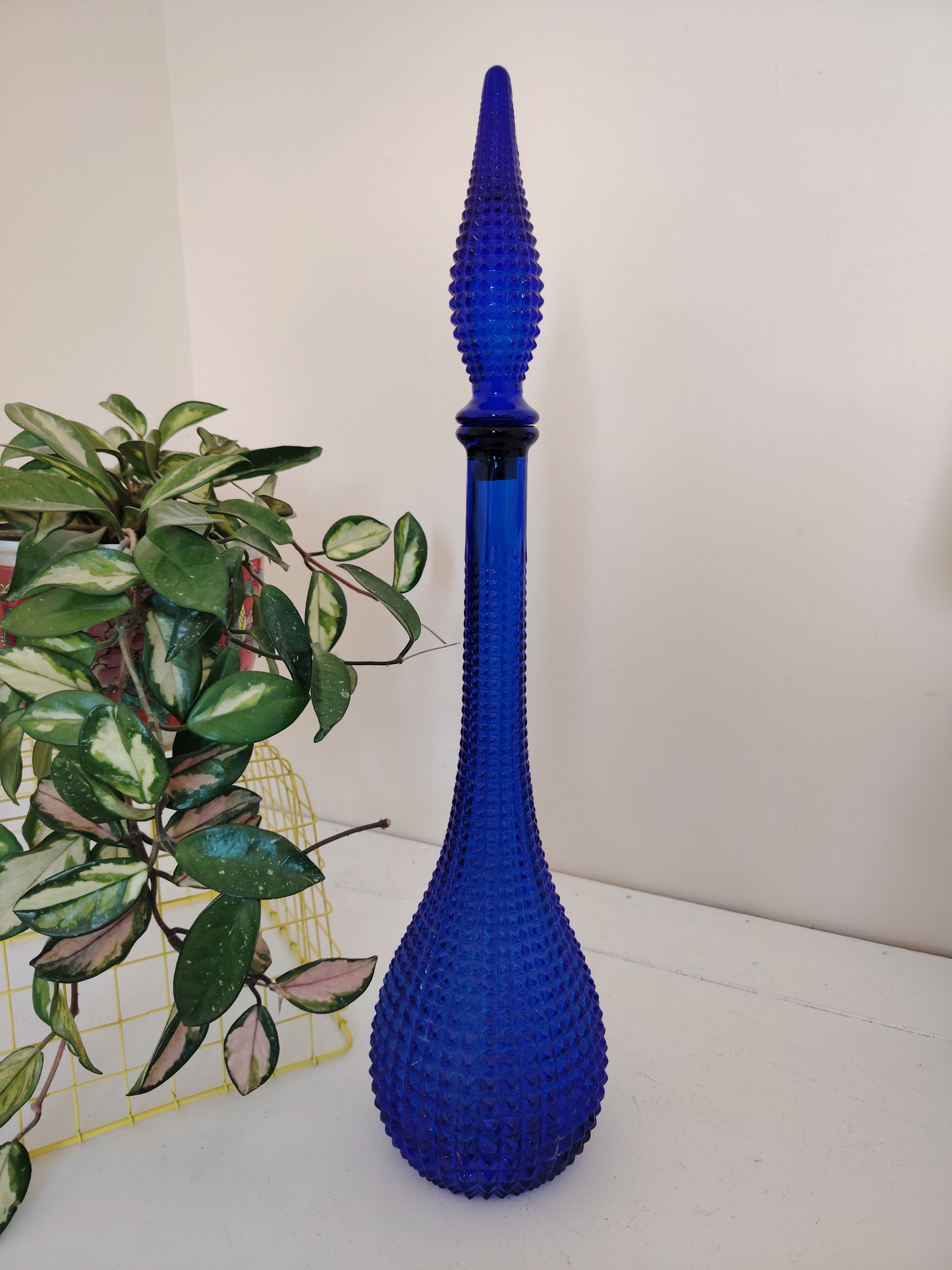 Vintage Cobalt Blue Diamond Cut Empoli Bottle