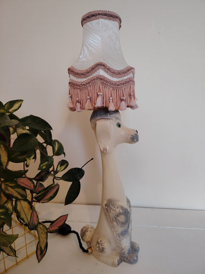 Tall Vintage 1950's Upcycled White Poodle Lamp