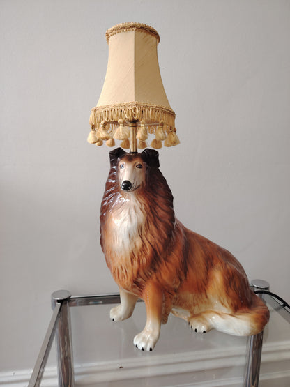 Vintage upcycled Collie Dog Lamp