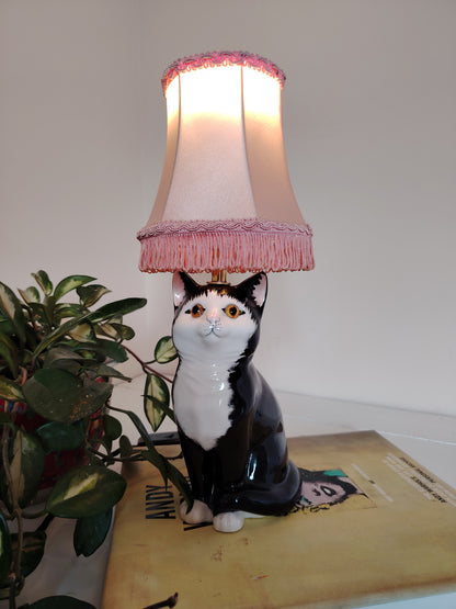 Vintage Reworked Small Tuxedo Kitten Lamp