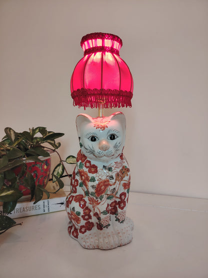 Reworked Antique Floral Imari Cat Lamp ❤️