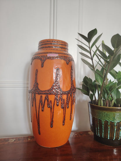 Large Vintage Scheurich Fat Lava Orange and Brown Floor Vase