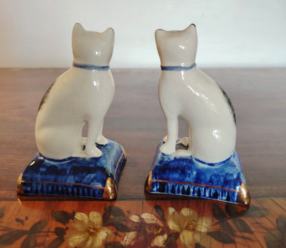 Sweet Pair of Staffordshire Style Porcelain Cats on a Pillow/ Mantle Decor
