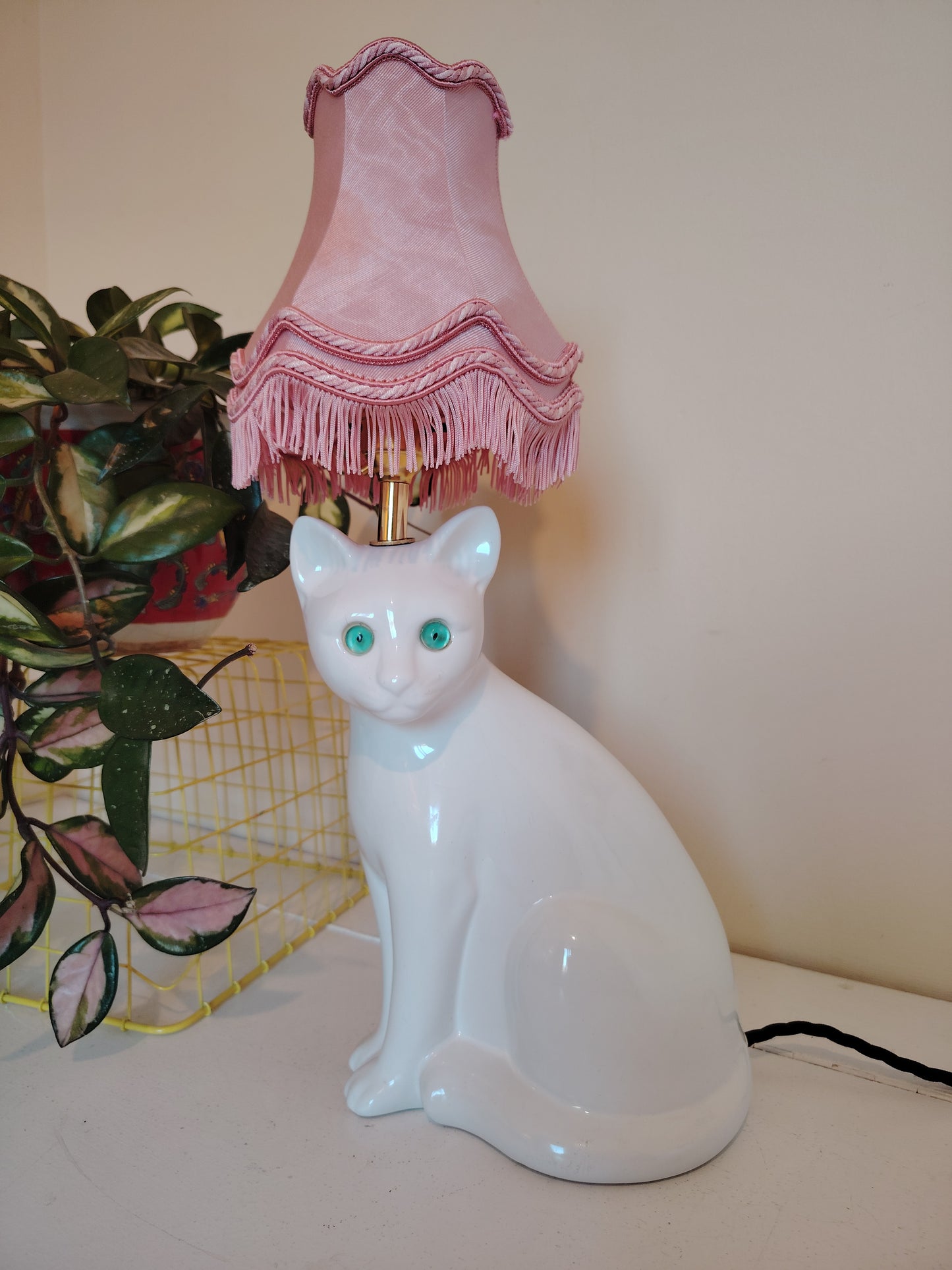 Vintage White Reworked Cat Lamp