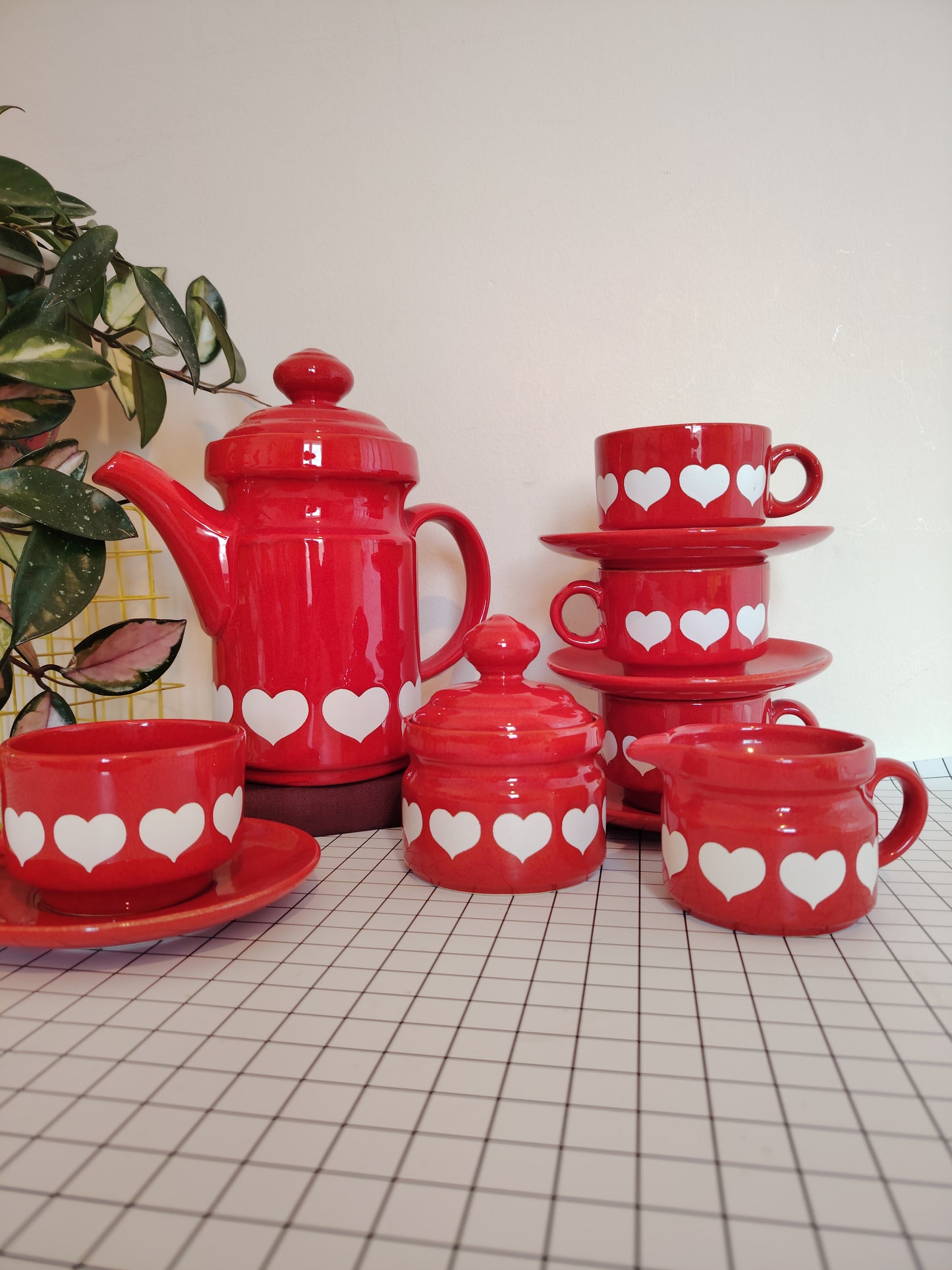 Vintage 70's Rare Waesterbach Heart Design Tea/ Coffee Set