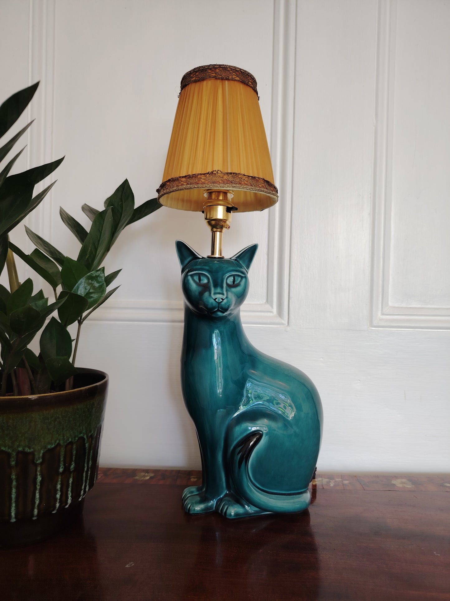 Stunning Blue Mid Century Poole Pottery Reworked Cat Lamp