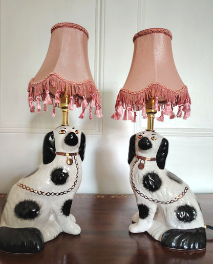 Pair of Vintage Reworked Staffordshire Pot Dog Lamps