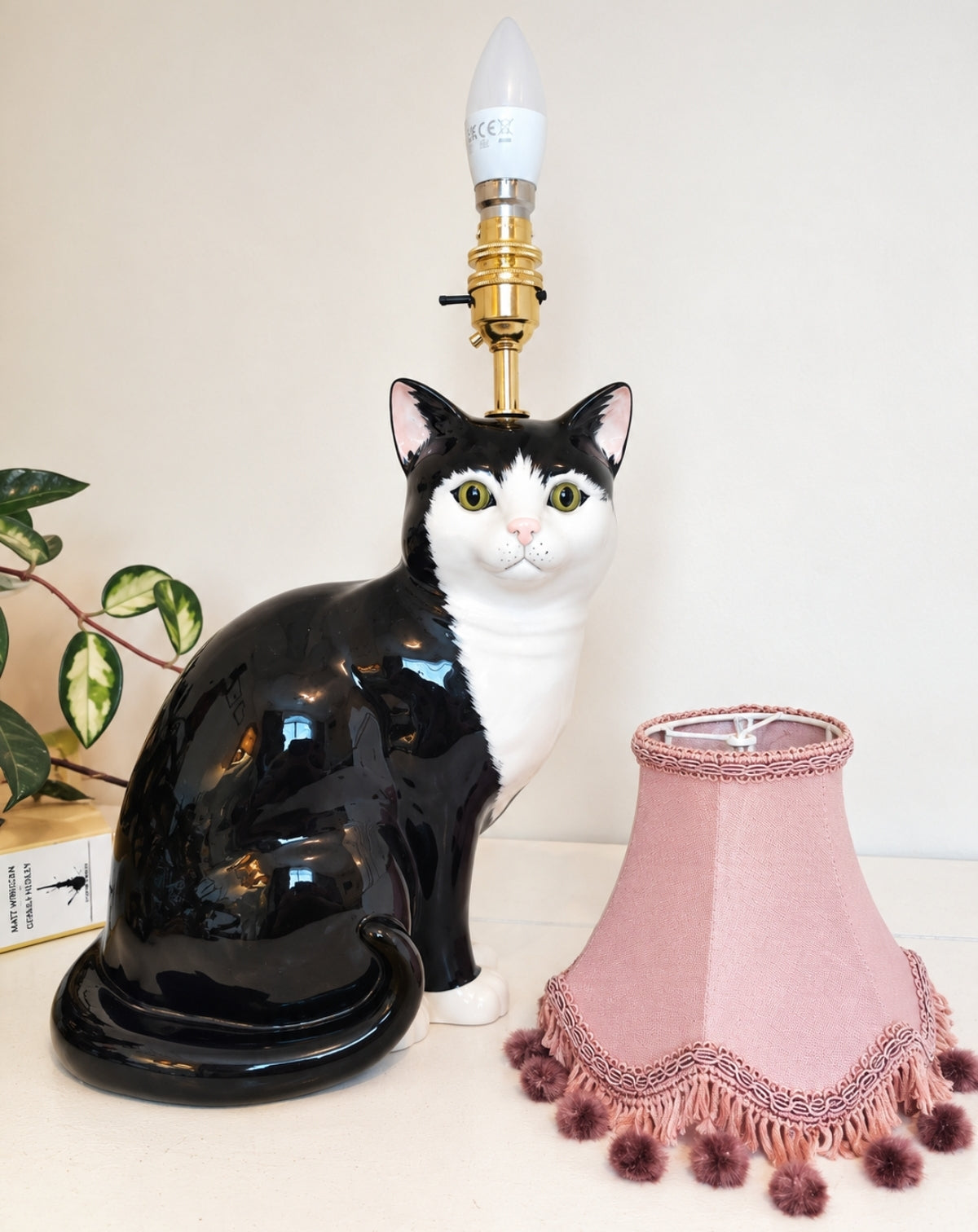 Large Vintage Reworked Tuxedo Cat Lamp