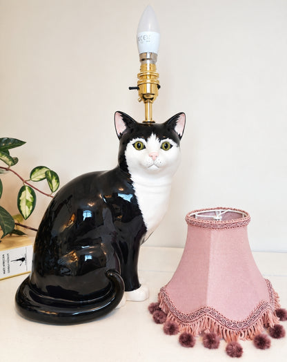 Large Vintage Reworked Tuxedo Cat Lamp