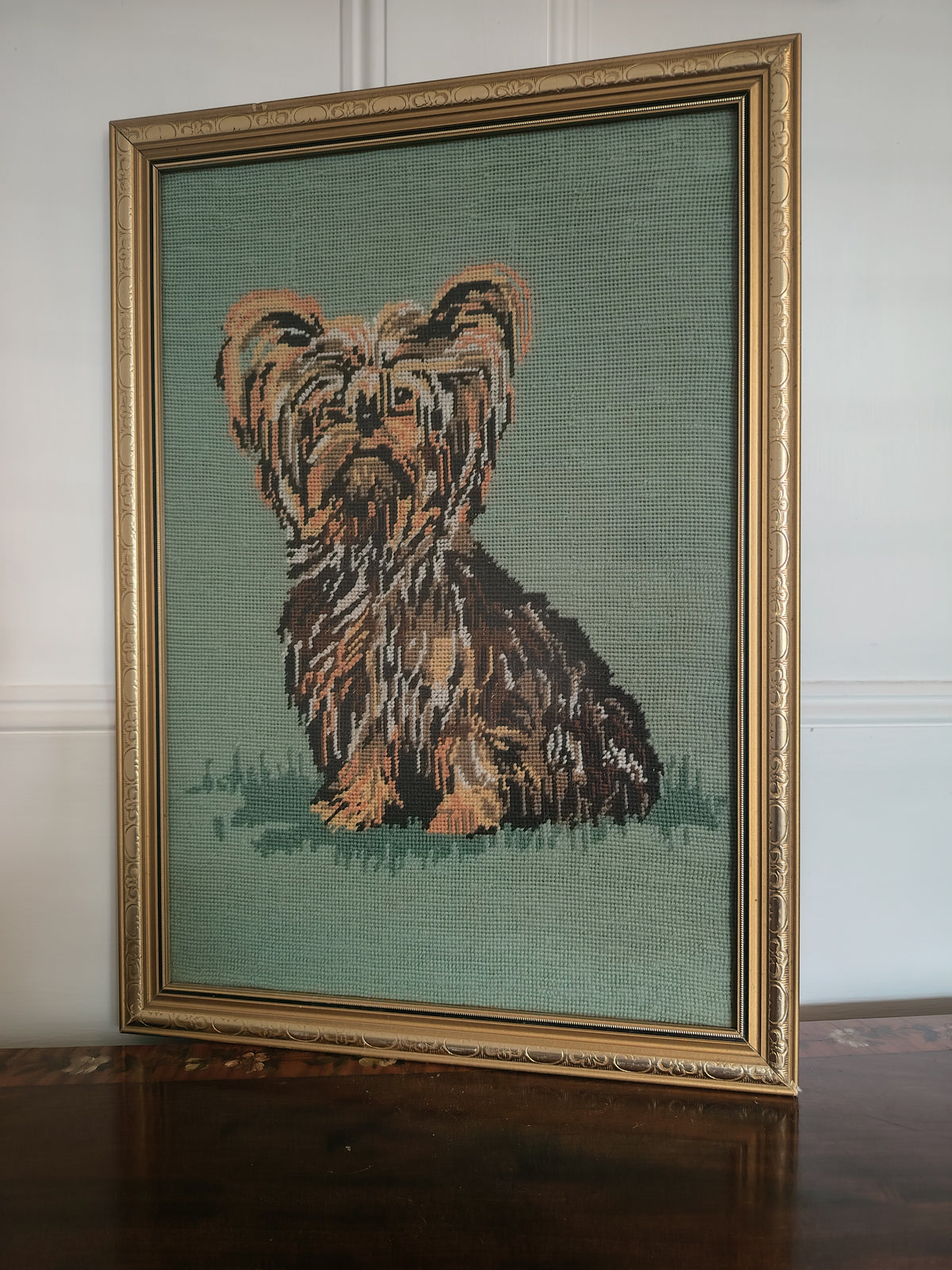 Large Vintage Kitsch Yorkie Framed Tapestry